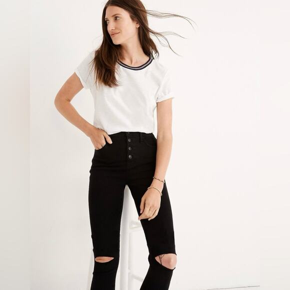 Madewell 10” High-Rise Roadtripper Jeggings: Button-Front Edition Black Size 28 - Picture 4 of 12